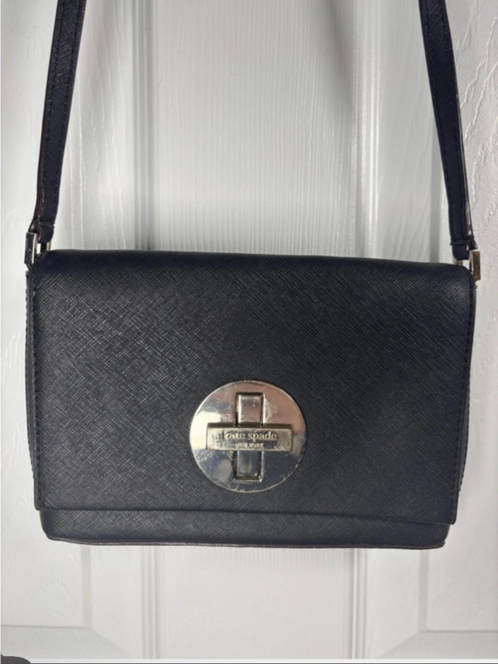 kate spade Black Saffiano Crossbody with Silver Turn-Lock